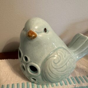 Blue Ceramic Bird with Decorative Cutouts